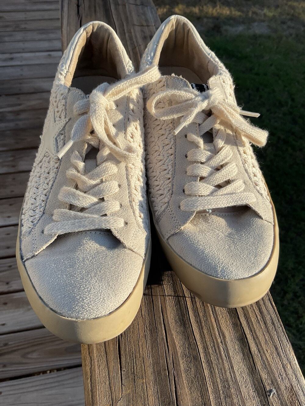 Shu Shop Leather Paula Bone Woven Star Shoes Sneakers Women's 6 Cream